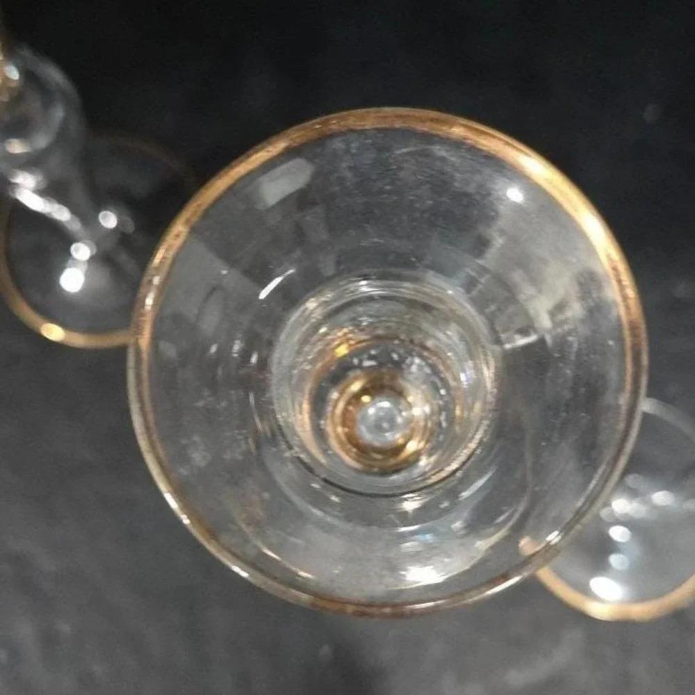 Long-Stemmed Fluted Glass Candlestick Holders, Set of 3 Vintage Gold-Rim Holiday